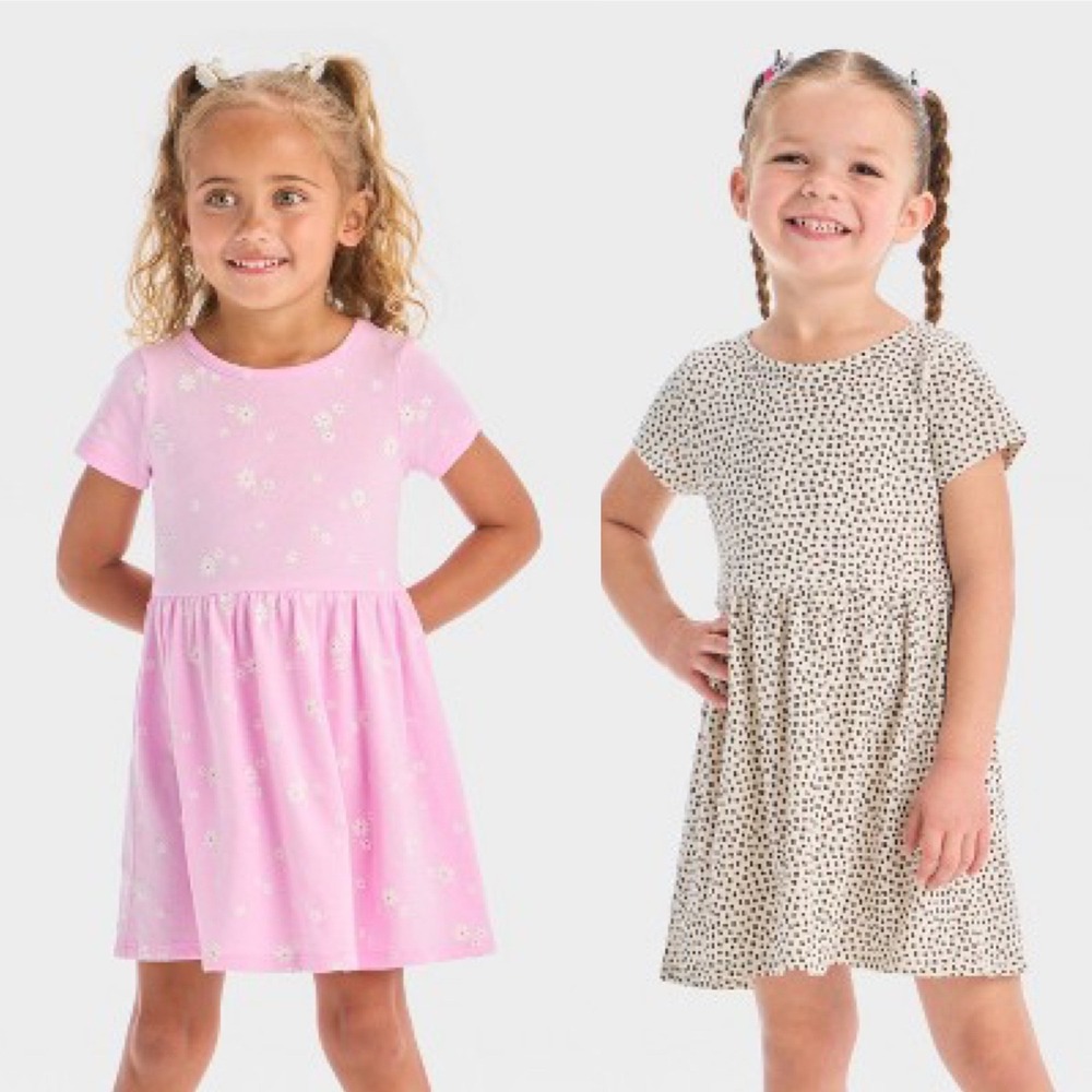 Lot of 2 Cat & Jack Baby Girl 12M Dress Daisy Floral & Dot Print with Bloomers